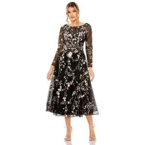 Mac Duggal 20476 Floral Embroidered Long Sleeve Dress Size 4